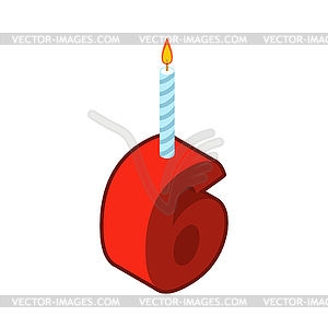 6 number and Candles for birthday. six figure for - vector image