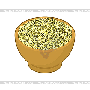 Cuscus in wooden bowl . Groats in wood dish. Grain - vector clipart