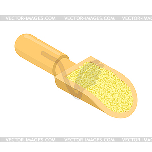 Cuscus in wooden scoop . Groats in wood shovel. - vector clipart