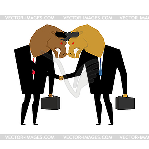 Bullfighting businessman handshake. Business - vector clip art