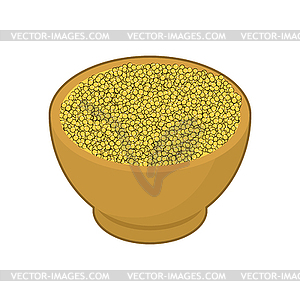 Millet in wooden bowl . Groats in wood dish. Grain - vector clip art