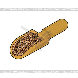 Lentils in wooden scoop . Groats in wood shovel. - vector clipart