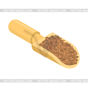 Lentils in wooden scoop . Groats in wood shovel. - vector clipart