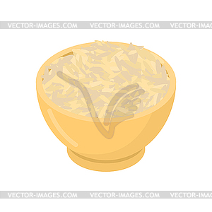 Brown rice in wooden bowl . Groats in wood dish. - vector clipart