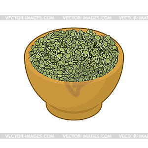 Green Lentils in wooden bowl . Groats in wood - vector clip art