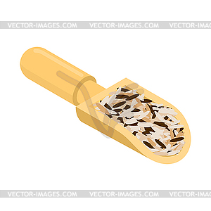 Wild rice in wooden scoop . Groats in wood shovel. - royalty-free vector clipart