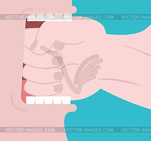 Bite fist. Open mouth and fist - vector clipart