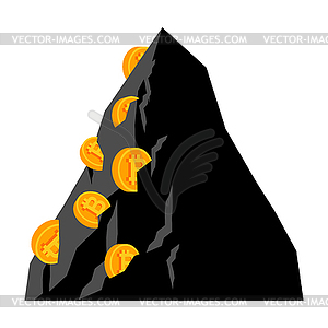 Mining bitcoin in Rock. Extraction Crypto - vector image