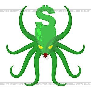 Monster Dollar . Money Octopus - vector image