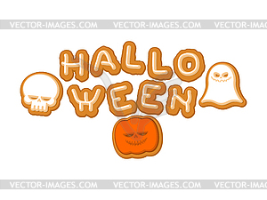 Halloween cookie lettering symbol. Typography of - vector image