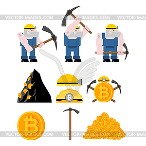 Mining bitcoin set. Minir Extraction Crypto currenc - vector clipart