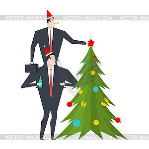 New Year corporate party. Businessman decorates - vector clip art