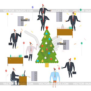 New Years corporate party. Christmas in office. - vector clip art