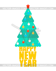 Happy New Year. Letthering Christmas tree. Xmas - vector image