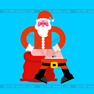 Santa on toilet red bag. Bad Christmas grandfather - vector clipart