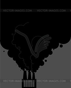 Black smoke pipes of factory. Ecological - vector clipart