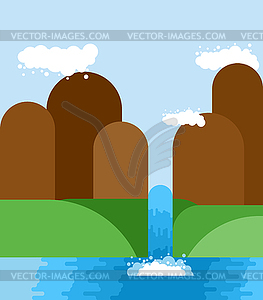 Waterfall landscape. Nature background. Mountains - vector image