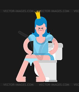 Princess on toilet. Woman is in WC. Sweet girl - vector image