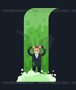 Money waterfall and businessman. River of cash. Flo - vector clipart