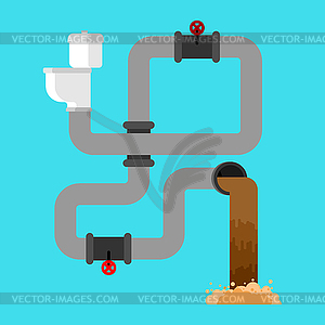 Sewage system. Toilet bowl and sewer. Wastewater. - vector image