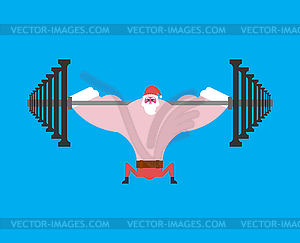 Strong Santa Claus squat with barbell. Christmas - vector clipart