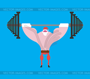 Strong Santa Claus barbell press overhead. Christma - royalty-free vector clipart