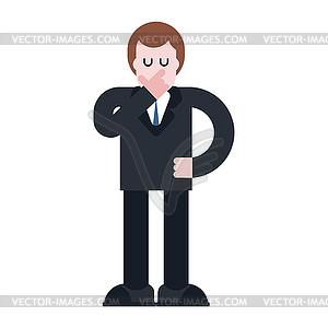 Businessman thinks . Pensive Boss in suit. Hand - vector clip art