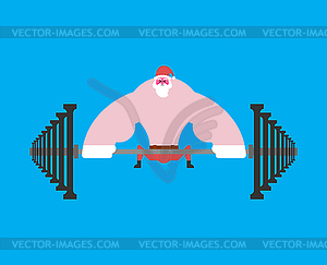 Strong Santa Claus deadlift with barbell. - vector clip art