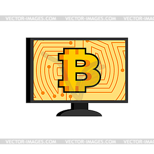 Bitcoin online in PC. Crypto currency and - vector clip art