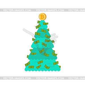 Christmas tree financial. Bitcoin and dollars - vector clipart