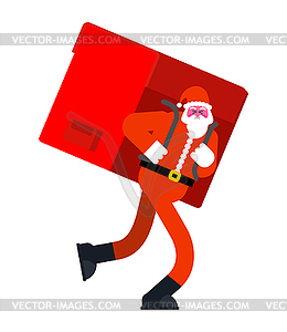 Santa Claus and big red bag. Many gifts huge - vector image