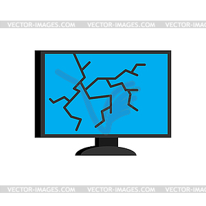 Broken computer. Crack on display PC - vector image