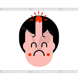Bump on head . Pain and grief face - vector clipart