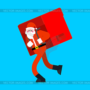 Santa Claus and big red bag. Many gifts huge - vector clipart