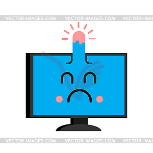 Sick computer emotion with bump on head emoji. Sad - vector image