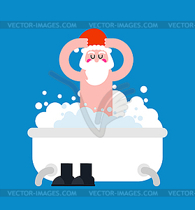 Santa Claus in bath. Christmas grandfather washes i - vector clip art