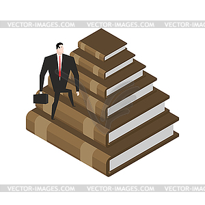 Businessman walks Stairs of books. Knowledge and - vector EPS clipart