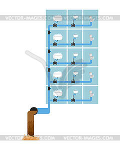 Sewer system in house. Pipes and valves. Sink and - vector clip art