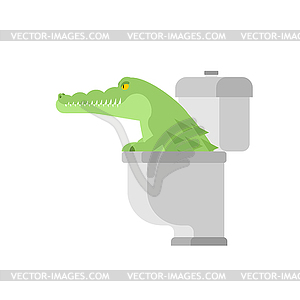 Crocodile in toilet. Alligator in sewer. Predator - vector clipart