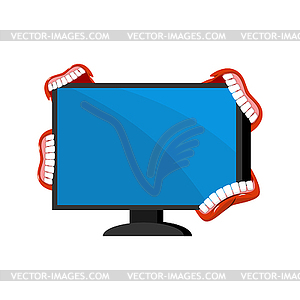 Computer is infected with viruses. Virus is biting - vector clipart