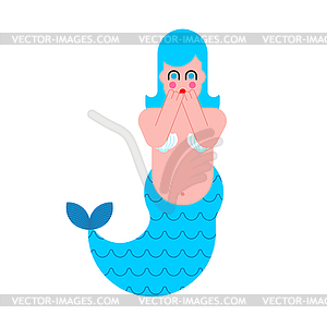 Mermaid Frightened. Mythical sad woman with fish - color vector clipart