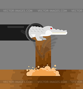 Albino Sewer alligator. Crocodile in sewerage. - royalty-free vector image