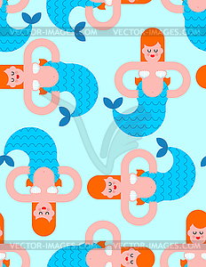 Mermaid pattern. Mythical woman with fish tail - vector clip art