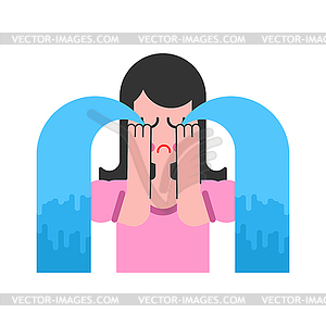 Woman is crying. female hysterics. Fountains of - vector clipart