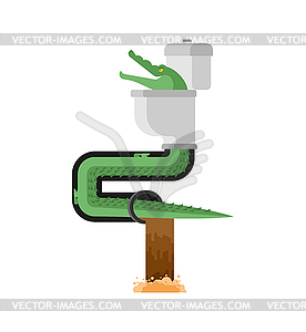 Crocodile in sewer. Alligator in sewerage pipe. - vector clip art