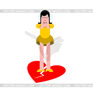 Broken heart. End of love. Woman is crying. female - vector clipart
