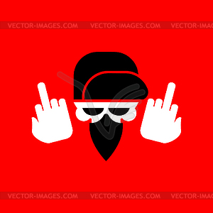 Skull in scarf and fuck. Head of skeleton in cap. - vector clipart