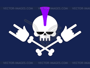 Punk skull with mohawk and rock hand. head of - vector clipart