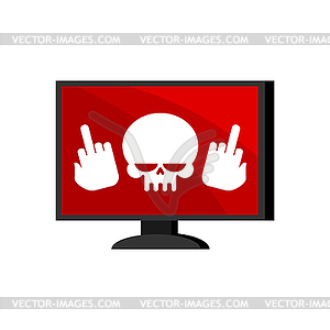 Virus in computer. Skull on monitor. Cyber attack - vector clip art