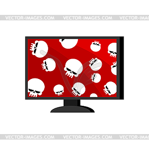 Virus in computer. Skull on monitor. Cyber attack - vector image